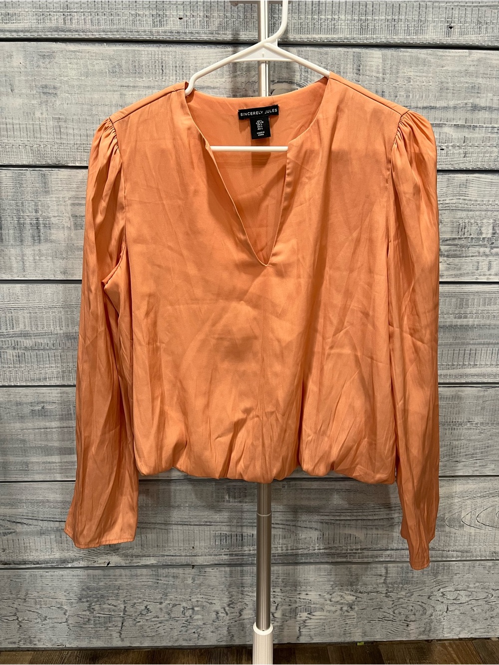 Sincerely Jules Peach-Orange V-Neck Long Sleeve Blouse